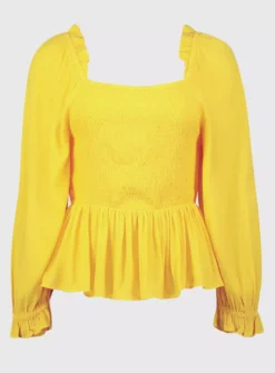 Yellow Shirred Bardot Top - 16 -Cheap Zest Garb Store tuc140648141 Yellow R Z003A