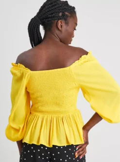 Yellow Shirred Bardot Top - 16 -Cheap Zest Garb Store tuc140648141 Yellow R Z004A