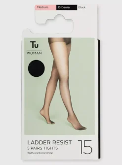 Black 15 Denier Ladder Resistant Tights 5 Pack XL