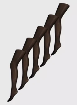 Black 15 Denier Ladder Resistant Tights 5 Pack M