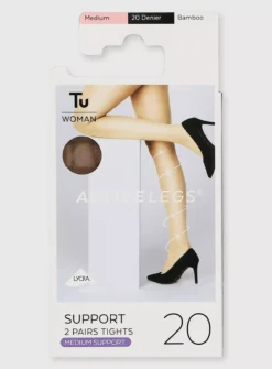 Bamboo 20 Denier Medium Support Tights 2 Pack M