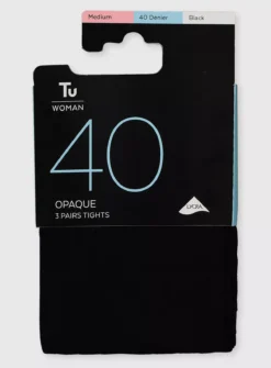 Black 40 Denier Opaque Tights 3 Pack L