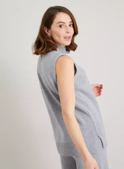 Grey High Neck Coord Knitted Vest Top With Wool - 16 -Cheap Zest Garb Store tuc141384562 Grey R Z004A