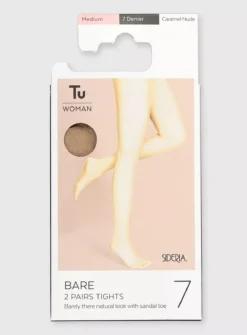 Caramel Nude 7 Denier Bare Tights 2 Pack XL