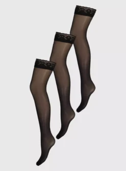 Black 15 Denier Hold Ups 2 Pack L/XL
