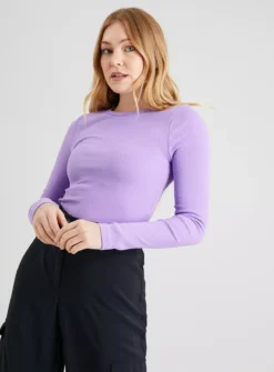 Lilac Ribbed Crew Neck Long Sleeve Top 24 -Cheap Zest Garb Store tuc141632431 Lilac R Z001A