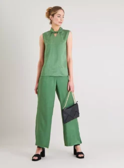 Green Satin Jacquard Coord Trousers - 12R -Cheap Zest Garb Store tuc141632714 Green R Z002A