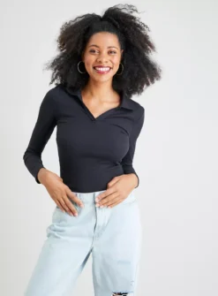 Black Collared Skinny Fit Rib Top - 16 9 Black Collared Skinny Fit Rib Top - 16 -Cheap Zest Garb Store tuc141693998 Black R Z001A