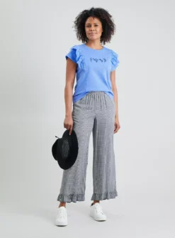 Blue Embroidered Broderie Detail T-Shirt - 16