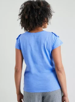 Blue Embroidered Broderie Detail T-Shirt - 16 -Cheap Zest Garb Store tuc141737751 Blue R Z004A