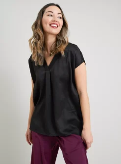 Black Satin Front V-Neck Top 20