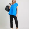 Blue Satin Front V-Neck Top 16