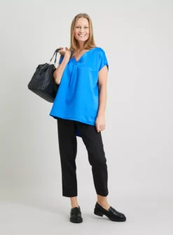 Blue Satin Front V-Neck Top 16