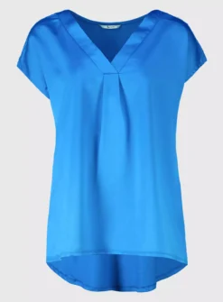 Blue Satin Front V-Neck Top 16 -Cheap Zest Garb Store tuc141787388 Blue R Z003A