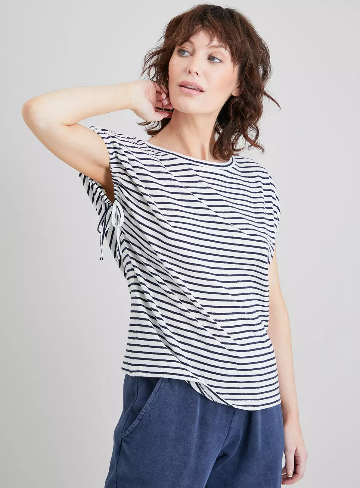 Navy Stripe Linen Rich T-Shirt - 14 4 Navy Stripe Linen Rich T-Shirt - 14 - Image 2