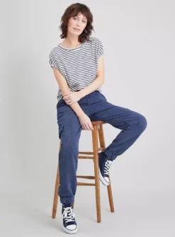 Navy Stripe Linen Rich T-Shirt - 14