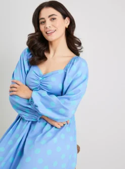 Blue Polka Dot Print Midi Dress - 10 -Cheap Zest Garb Store tuc141918384 Multi20Coloured R Z001A