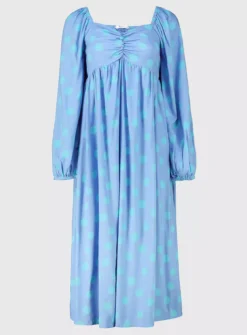 Blue Polka Dot Print Midi Dress - 10 -Cheap Zest Garb Store tuc141918384 Multi20Coloured R Z003A