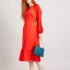 Red Satin Plissé Sleeve Midi Dress 14 -Cheap Zest Garb Store tuc141965498 Pink R Z001A