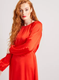 Red Satin Plissé Sleeve Midi Dress 14 7 Red Satin Plissé Sleeve Midi Dress 14 -Cheap Zest Garb Store tuc141965498 Pink R Z002A