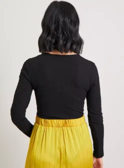 Black Ribbed Ring Detail Bodysuit - 14