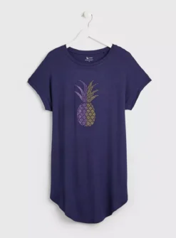 Navy Pineapple Embellished Relaxed Longline T-Shirt - 18