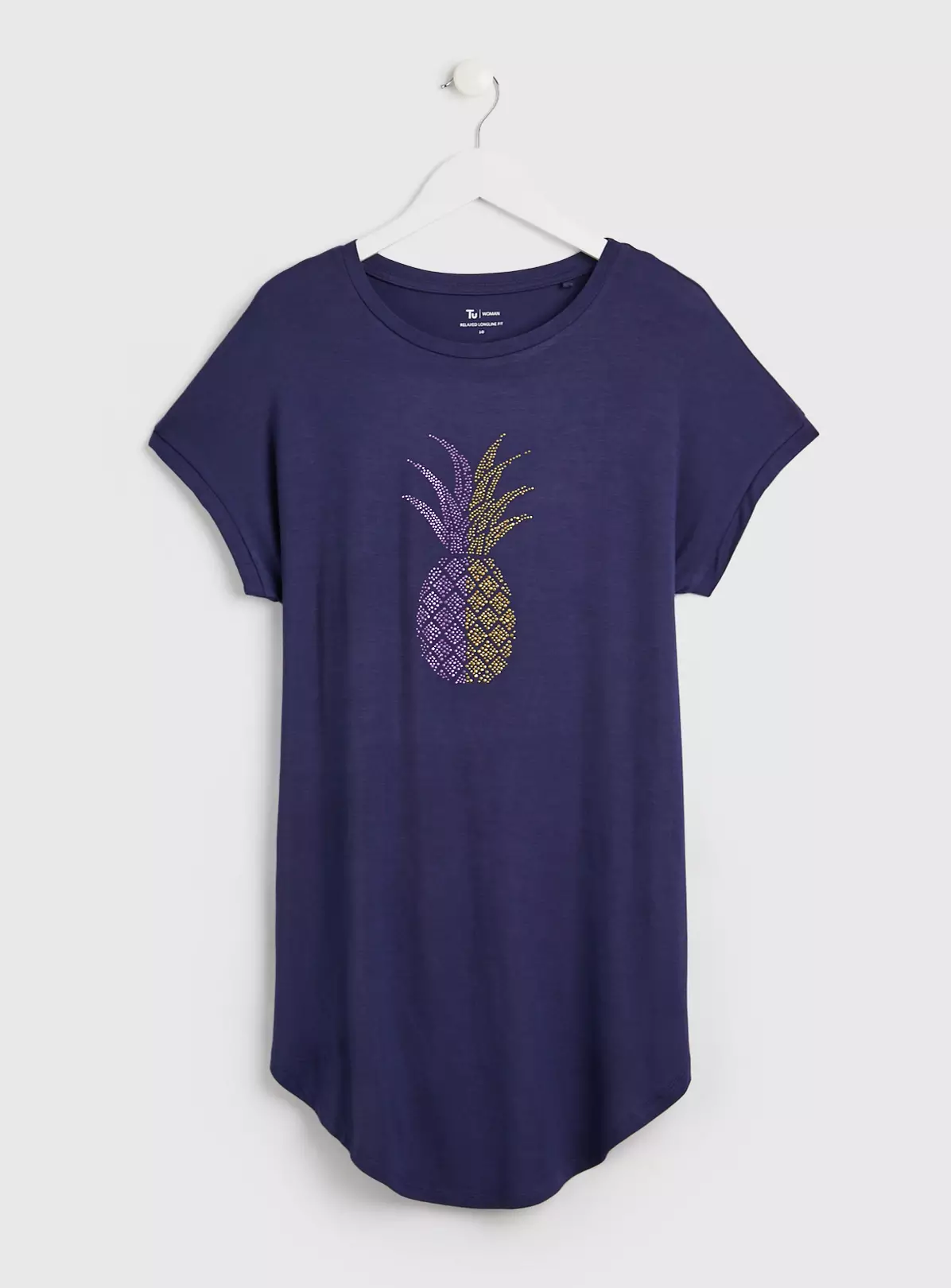 Navy Pineapple Embellished Relaxed Longline T-Shirt - 18 3 Navy Pineapple Embellished Relaxed Longline T-Shirt - 18