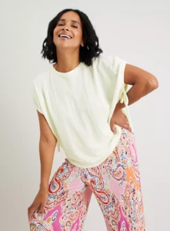 Cream Tie-Sleeve Relaxed Fit Pique Top - 14