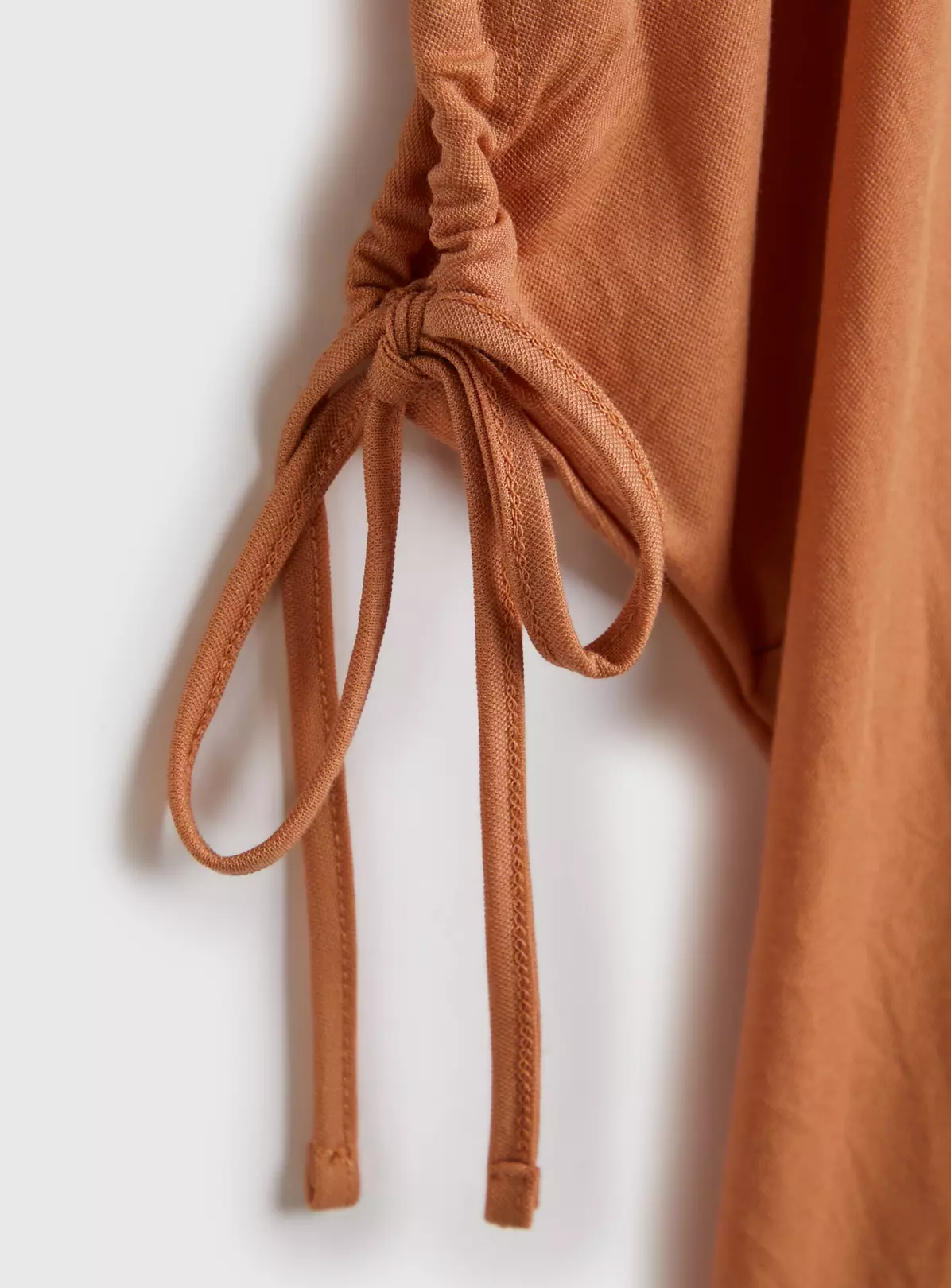 Tan Tie-Sleeve Relaxed Fit Pique Top - 10 6 Tan Tie-Sleeve Relaxed Fit Pique Top - 10 - Image 4