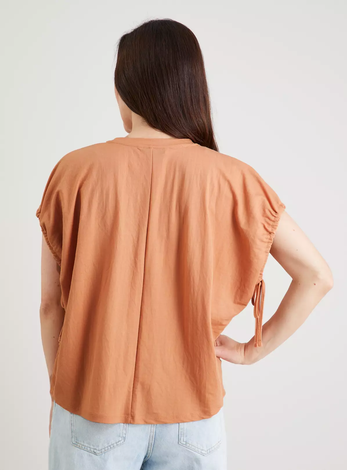 Tan Tie-Sleeve Relaxed Fit Pique Top - 10 4 Tan Tie-Sleeve Relaxed Fit Pique Top - 10 - Image 2