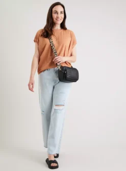 Tan Tie-Sleeve Relaxed Fit Pique Top - 16 -Cheap Zest Garb Store tuc142164094 Tan R Z002A