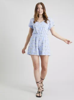 Blue Floral Linen-Rich Playsuit - 22 10 Blue Floral Linen-Rich Playsuit - 22 -Cheap Zest Garb Store tuc142176538 Blue R Z002A