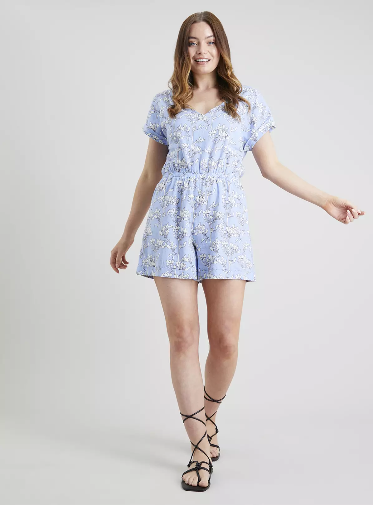 Blue Floral Linen-Rich Playsuit - 22 6 Blue Floral Linen-Rich Playsuit - 22 - Image 4