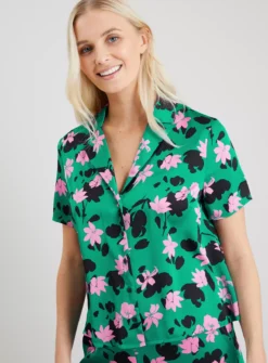 Green Coord Floral Print Boxy Satin Shirt - 16 -Cheap Zest Garb Store tuc142184028 Green R Z001A
