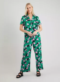 Green Coord Floral Print Boxy Satin Shirt - 16 -Cheap Zest Garb Store tuc142184028 Green R Z002A