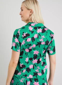 Green Coord Floral Print Boxy Satin Shirt - 16