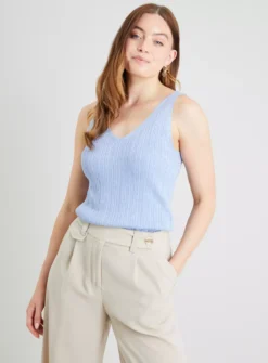 Cornflower Blue Ribbed Glitter Vest Top 22 -Cheap Zest Garb Store tuc142249581 Blue R Z001A