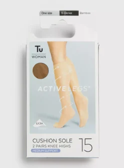 Bamboo Nude 15 Denier Medium Support Knee High Tights 2 Pack One Size