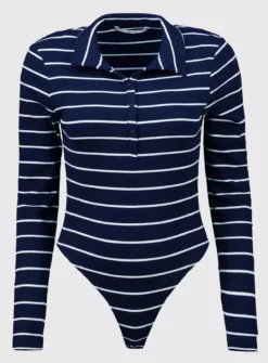 Navy Stripe Collar Bodysuit 20 -Cheap Zest Garb Store tuc142353303 Multi20Coloured R Z003A