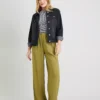 Dark Lime Crinkled Wide Leg Trousers With TENCEL™ Modal - 16 -Cheap Zest Garb Store tuc142459765 Lime R Z002A