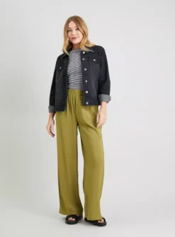 Dark Lime Crinkled Wide Leg Trousers With TENCEL™ Modal - 16