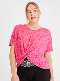 Active Pink Leopard Print Twist T-Shirt 22 -Cheap Zest Garb Store tuc142518892 Pink R Z001A