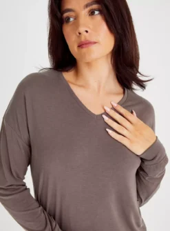 Brown V Neck Relaxed Fit Top 10