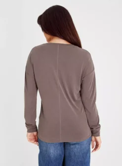 Brown V Neck Relaxed Fit Top 10 -Cheap Zest Garb Store tuc142574085 Brown R Z004A