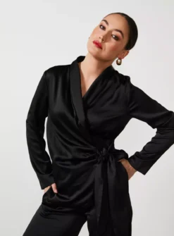 For All The Love Satin Coord Wrap Top 16 -Cheap Zest Garb Store tuc142760013 Black R Z002A