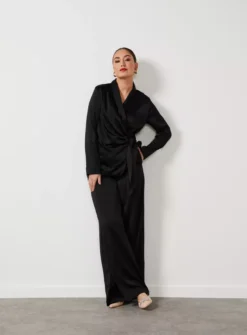 For All The Love Satin Coord Wrap Top 16 -Cheap Zest Garb Store tuc142760013 Black R Z005A