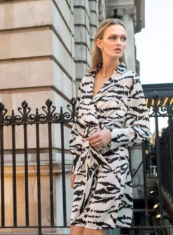 For All The Love Zebra Print Satin Tie Shirt Dress 6 -Cheap Zest Garb Store tuc142761147 Mono R Z001A