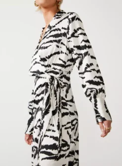 For All The Love Zebra Print Satin Tie Shirt Dress 6
