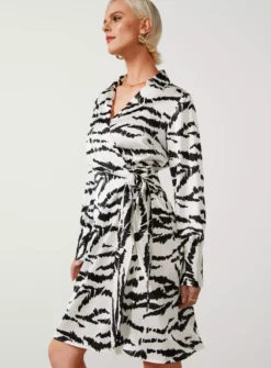For All The Love Zebra Print Satin Tie Shirt Dress 6 -Cheap Zest Garb Store tuc142761147 Mono R Z006A