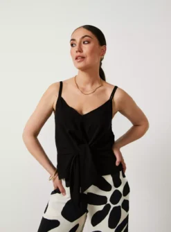 For All The Love Linen Blend Tie Front Cami 18 -Cheap Zest Garb Store tuc142764225 Black R Z001A